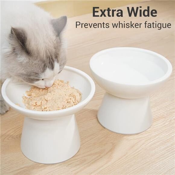 2 Extra Wide Raised Cat Food Bowl, Elevated Cat Bowls Anti-Vomiting Cat Feeder - Picture 2 of 7